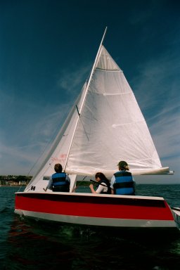 One of the club's Laser Stratos training boats in Kinghorn Bay
